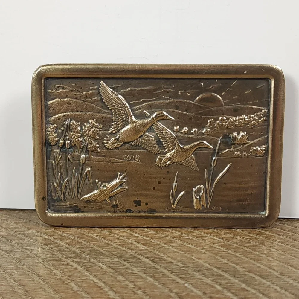 Vintage Solid Brass Flying Ducks Belt Buckle